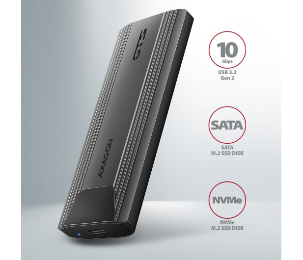 AXAGON EEM2-GTS2 Obudowa zewnętrzna aluminiowa bezśrubowa USB-C 3.2 Gen 2 M.2 NVMe & SATA SSD + USB-A - USB-C redukcja - 1353425 - zdjęcie 7